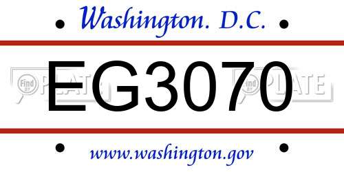 EG3070 District Of Columbia License Plate