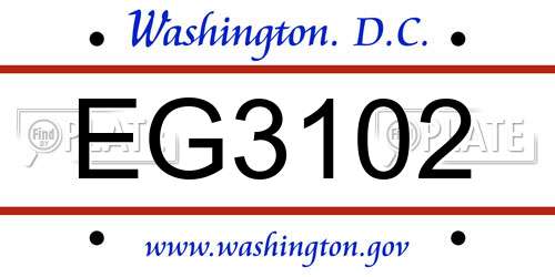 EG3102 District Of Columbia License Plate