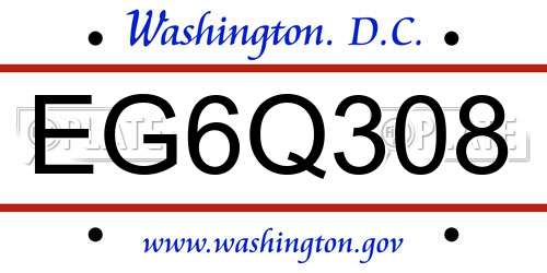 EG6Q308 District Of Columbia License Plate