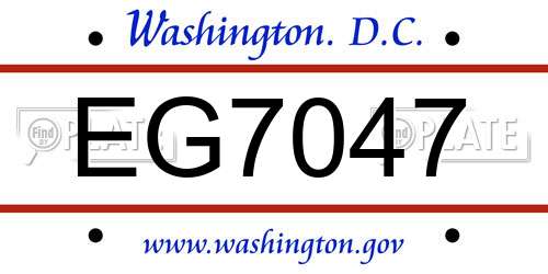 EG7047 District Of Columbia License Plate