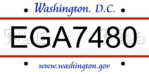 EGA7480 District Of Columbia License Plate