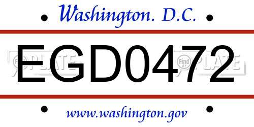 EGD0472 District Of Columbia License Plate