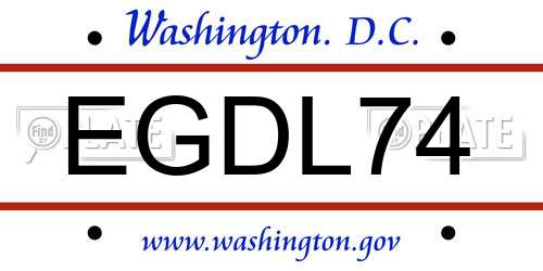 EGDL74 District Of Columbia License Plate