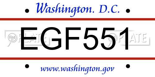 EGF551 District Of Columbia License Plate