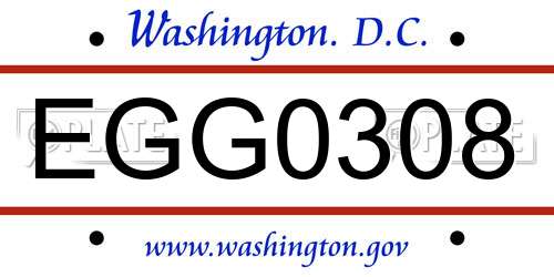 EGG0308 District Of Columbia License Plate