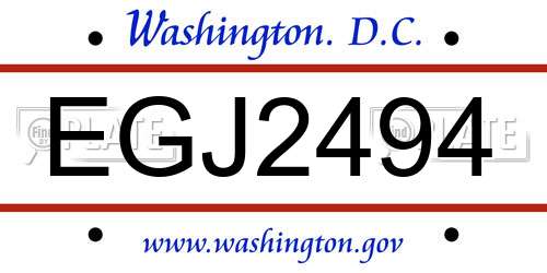 EGJ2494 District Of Columbia License Plate