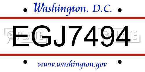 EGJ7494 District Of Columbia License Plate
