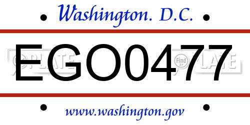 EGO0477 District Of Columbia License Plate