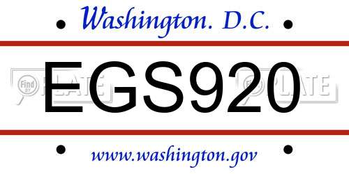 EGS920 District Of Columbia License Plate