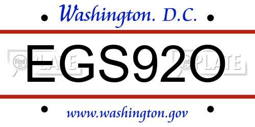 EGS92O District Of Columbia License Plate