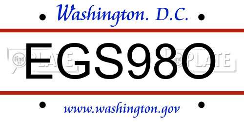 EGS98O District Of Columbia License Plate