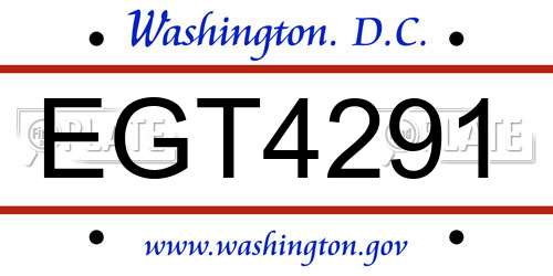 EGT4291 District Of Columbia License Plate