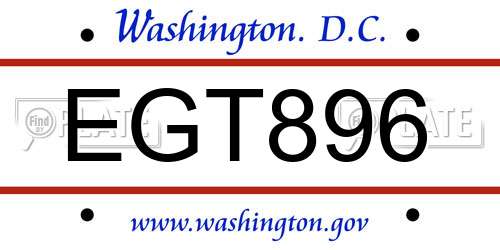 EGT896 District Of Columbia License Plate
