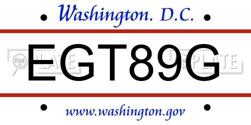 EGT89G District Of Columbia License Plate