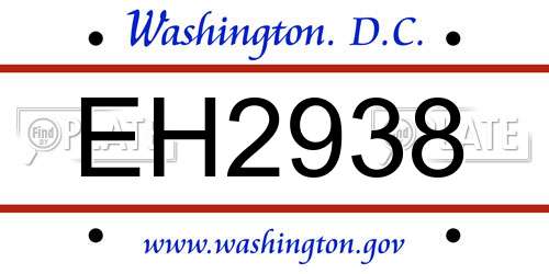 EH2938 District Of Columbia License Plate