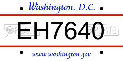 EH7640 District Of Columbia License Plate