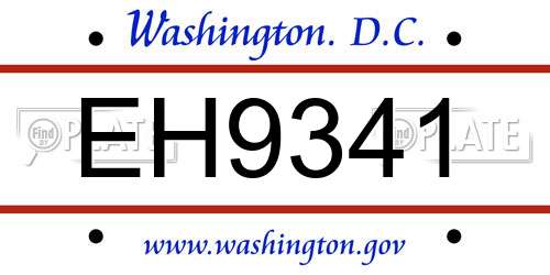 EH9341 District Of Columbia License Plate