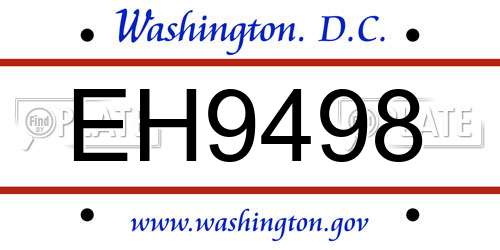 EH9498 District Of Columbia License Plate