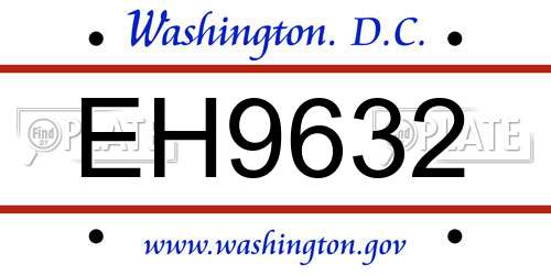 EH9632 District Of Columbia License Plate