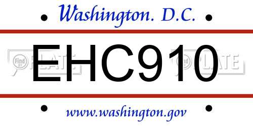 EHC910 District Of Columbia License Plate