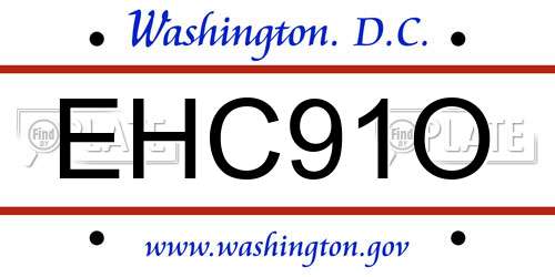 EHC91O District Of Columbia License Plate