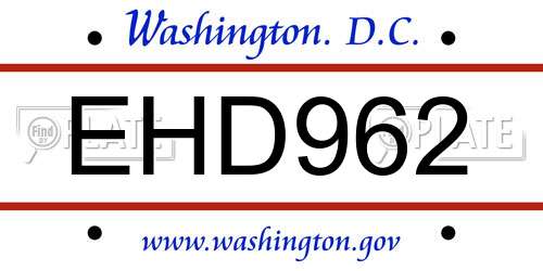 EHD962 District Of Columbia License Plate