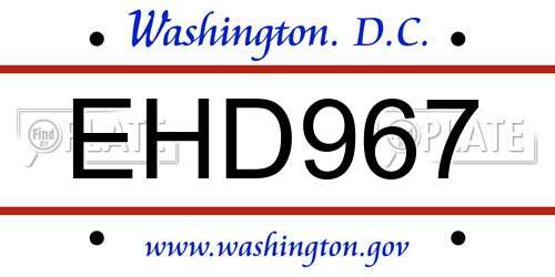 EHD967 District Of Columbia License Plate
