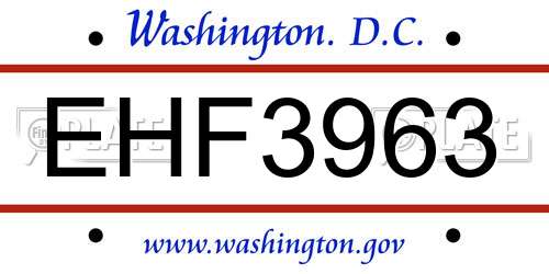 EHF3963 District Of Columbia License Plate