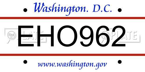 EHO962 District Of Columbia License Plate
