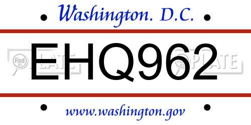 EHQ962 District Of Columbia License Plate