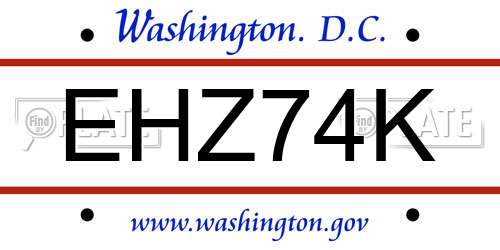 EHZ74K District Of Columbia License Plate