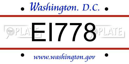 EI778 District Of Columbia License Plate