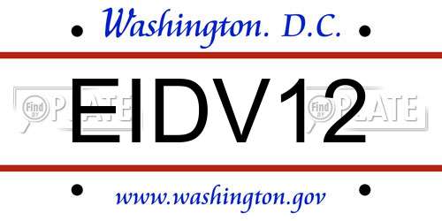 EIDV12 District Of Columbia License Plate