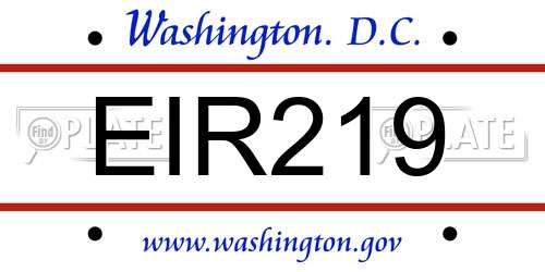 EIR219 District Of Columbia License Plate
