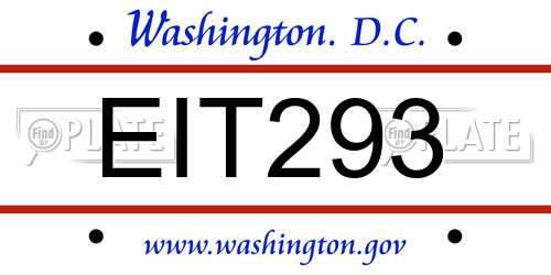EIT293 District Of Columbia License Plate