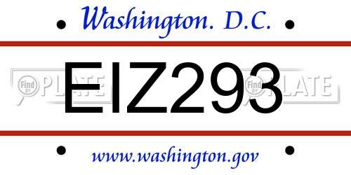 EIZ293 District Of Columbia License Plate