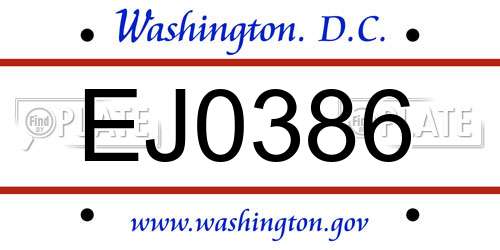EJ0386 District Of Columbia License Plate