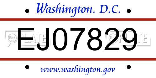 EJ07829 District Of Columbia License Plate