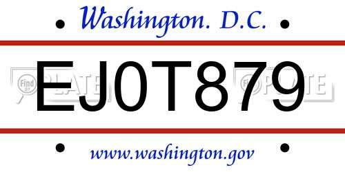 EJ0T879 District Of Columbia License Plate