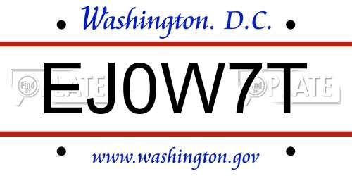 EJ0W7T District Of Columbia License Plate