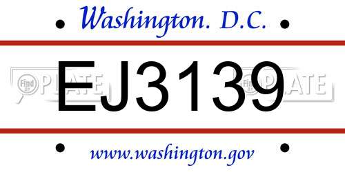 EJ3139 District Of Columbia License Plate