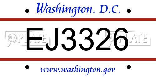 EJ3326 District Of Columbia License Plate