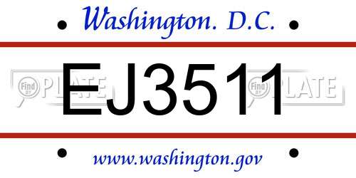 EJ3511 District Of Columbia License Plate