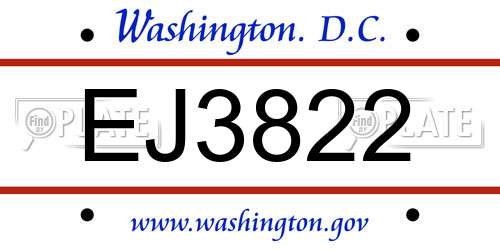 EJ3822 District Of Columbia License Plate