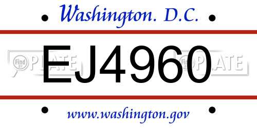 EJ4960 District Of Columbia License Plate