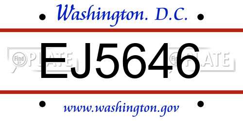 EJ5646 District Of Columbia License Plate
