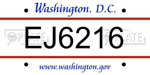 EJ6216 District Of Columbia License Plate