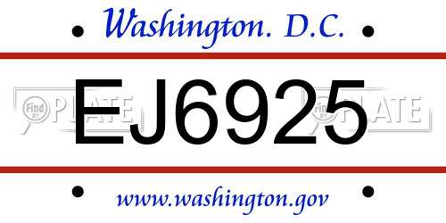 EJ6925 District Of Columbia License Plate