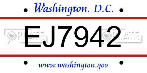 EJ7942 District Of Columbia License Plate