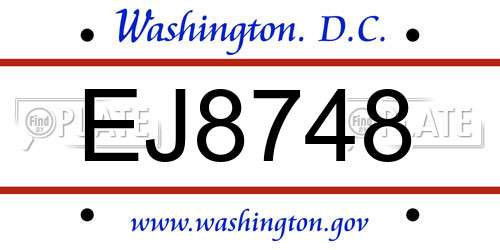EJ8748 District Of Columbia License Plate
